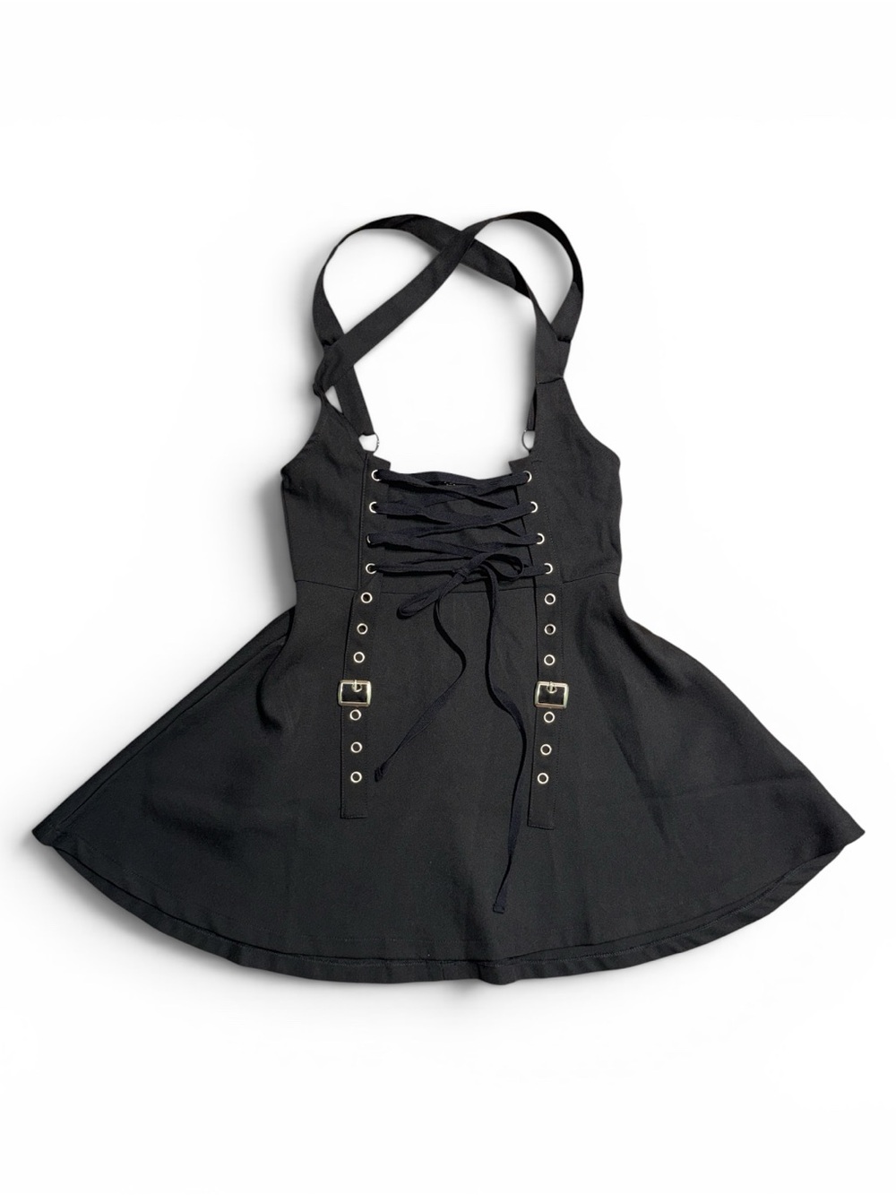 Social Collision Small NWT Goth Suspenders skirt Lace-up Corset Buckles